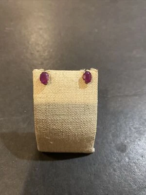 Vintage 10K Yellow Gold Ruby Stud Earrings - Image 1 of 4