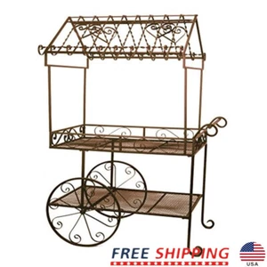 Large Steel Flower Cart W/ Mesh Shelves & Working Wheels Classic Scroll Design - Picture 1 of 3