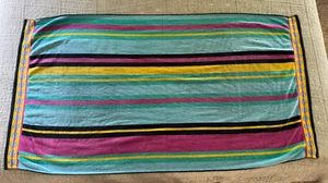 Cecil Saydah Beach Towel Vintage GUC Turkish Delight Stripes Blue Pnk Yel Black - Picture 1 of 22