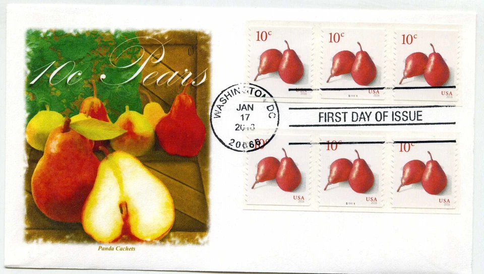 5039  10c Pears, Panda Cachets, PNS, plate number strip, FDC - Image 1 of 1
