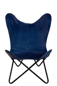 Blue leather butterfly chair Leather accent chair BKF living room folding chair - Picture 1 of 3