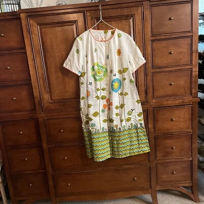 Vestido de Casa Floral Patio Vintage Saks Fifth Ave Marca Años 70 Mod Zig Zag S Foto 1 de 4
