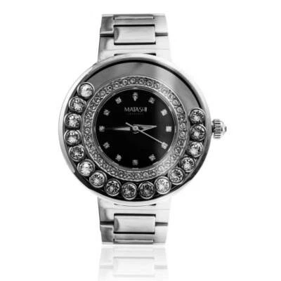 Matashi Crystal 18K White Gold Plated Women's Watch with Black Face - Image 1 of 4