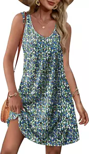 Women's Dresses|Loose V-Neck Sleeveless Sundresses Swimsuit Coverup with Pockets - Picture 1 of 12