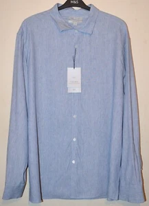 HERREN M&S NOVA FIDES ITALIENISCHES LEINEN MIRACLE TAILLIERTE PASSFORM HEMD GRÖSSE 4XL BLAU MIX - Bild 1 von 3