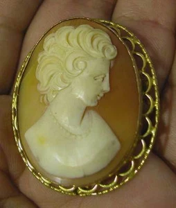 BROCHE Y COLGANTE DE CAMEO FINO DE COLECCIÓN CON MARCO DORADO - Imagen 1 de 4