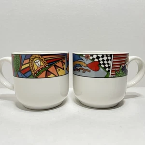 2 VITROMASTER 1991 Metropolitan Tasse Becher Steinzeug RETRO Art Deco Indonesien VNTG - Bild 1 von 12