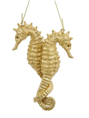 KURT S. ADLER (KSA SANTA'S WORLD) KURT ADLER 4" RESIN GOLD ENTWINED SEAHORSE COUPLE CHRISTMAS ORNAMENT E1113