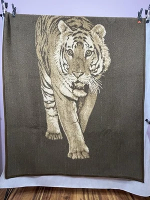 Vintage Biederlack Tiger Blanket 52” x 73”  Fleece Safari Reversible Brown BN5 - Image 1 of 4