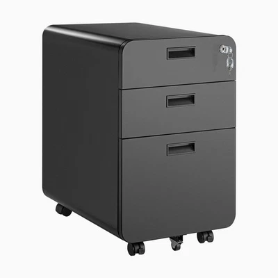 Desky 3 Drawer Filing Cabinet - Lockable Mobile Pedestal with Caster Wheels - image 1 of 4
