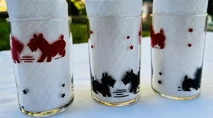 Juego de 3 - Vaso de vidrio pequeño vintage Scottie Dog jugo bebida MCM retro - Imagen 1 de 11