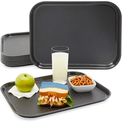 8-Pack Black Plastic Serving Trays - 16 x 12 Inch Black Nonslip - Cafeteria M... - Image 1 of 4