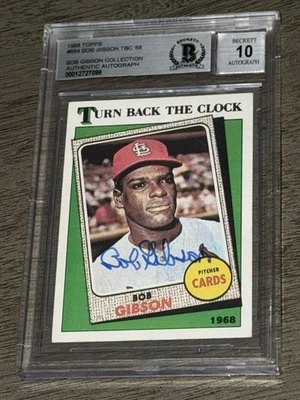 1988 Topps Bob Gibson Collection 1968 Cardinals HOF cartão de beisebol (BGS 10 AUTOMÁTICO) - Imagem 1 de 3