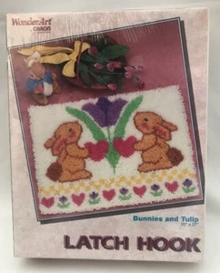 WonderArt Latch Hook Kit Rug Wall Hanging Bunnies Tulip 4272 Caron Easter Spring - Picture 1 of 5