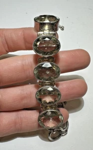 Chunky Hallmarks Faceted Aqua Green Blue Sterling Silver 8" Bracelet 1i 4.3 - Picture 1 of 9