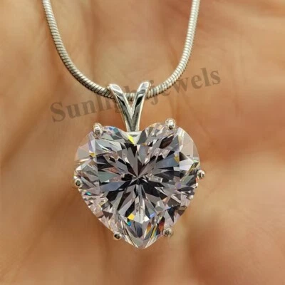 RARE 6.90 Ct White Treated Diamond Heart Cut Pendant 925 Silver Sterling - Image 1 of 4