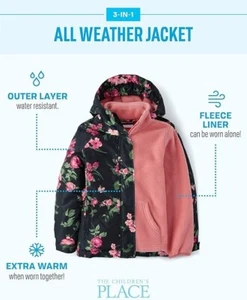 !WOW! NWT The Children's Place 5/6 Floral 3 in 1 Winter Jacket & Ski Gloves Set - Picture 1 of 7