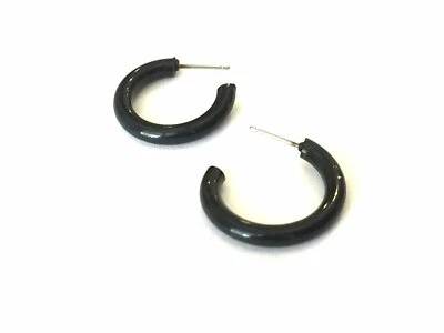 Black Skinny Vintage Lucite Tube Hoop Earrings - Image 1 of 4