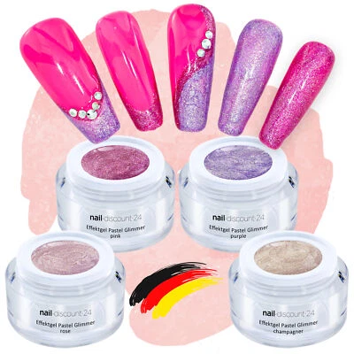 UV LED Effekt Gel Pastell Glimmer SET Farb Color Nagel Glitzer NailArt pink gold - Bild 1 von 4