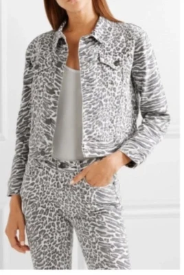 Chaqueta vaquera con estampado de leopardo CURRENT ELLIOTT The Baby Trucker talla 0 gris y blanco Foto 1 de 4