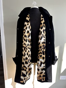 DANA BUCHMAN Winter Black Coat Size XL Leopard Print Lining - Picture 1 of 11