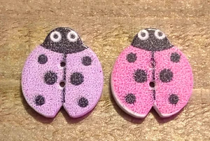 2 Lady Bug Wood Sewing Buttons Crafting 2 Hole 3/4"  - Picture 1 of 2