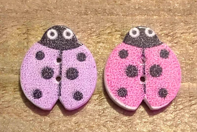 2 Lady Bug Wood Sewing Buttons Crafting 2 Hole 3/4"  - Image 1 of 2