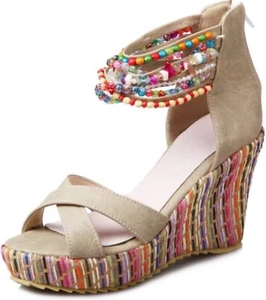 New Women's Wedge Espadrille Beaded Sandal Size 36. On Amazon For $53. US 6.5. - Picture 1 of 6