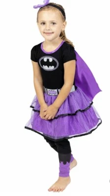 Disfraz de batgirl 6-6X púrpura/negro 4 piezas logotipo brillante disfraz de Halloween Foto 1 de 4