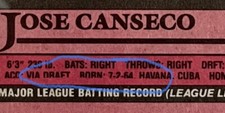 Rare "Bio Error" Card, 1989 Topps Jose Canseco #500, Bio Bottom Line Misprint