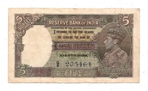 British India Rs 5, XF+ Note, 1938, Inset Plain, Prefix G, Signed J B Taylor - Picture 1 of 2