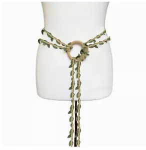 Wood Fairy Braided Linen Belt, Green Leaf Handwoven Belt, Renaissance Medieval - Picture 1 of 6