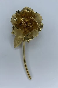 Large Vintage Gold Tone Flower Brooch Carnation Pin 3.5” - Picture 1 of 6