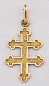 Antiker 14k Gelbgold französischer ✝️Doppelkreuz Lothringen Anhänger 25mm - Bild 1 von 5