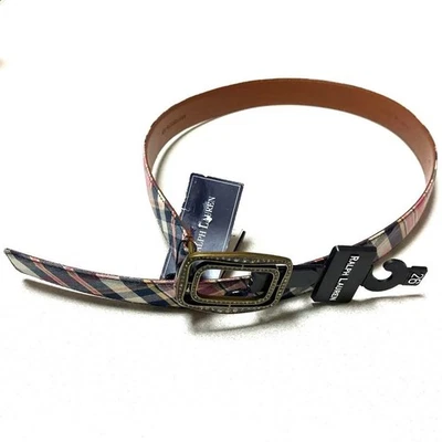 Cinturón de cuero auténtico Ralph Lauren sin usar con etiqueta diseño elegante patrón a cuadros Foto 1 de 4