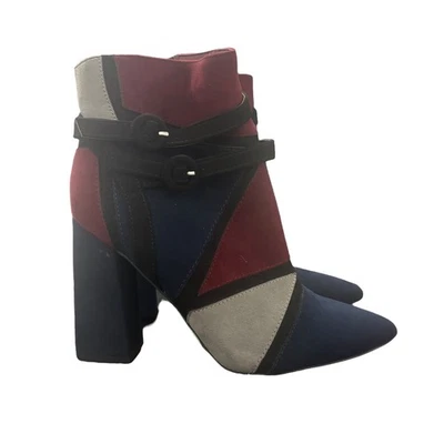 JustFab Adler Mujer EE. UU. 7 Botines Tacón Bloque Color Correa Hebilla Punta Foto 1 de 4