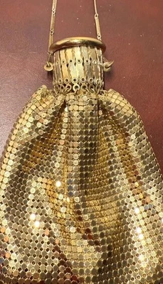 Genuino Whiting & Davis Deco Oro Metal Malla Monedero Aleta Estilo Mendigos Bolso Foto 1 de 4