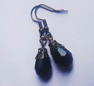 Bronze Black Crystal Drop Dangle Boho Bohemian Teardrop Earrings Gift - Picture 1 of 1
