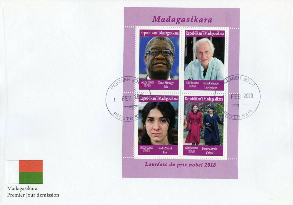 Madagascar 2019 FDC Nobel Prize Winners 2018 4v M/S Cover Peace Physics Stamps - Image 1 of 1