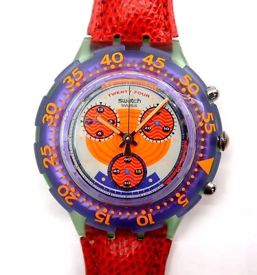 NEW Swatch AquaChrono Watch RED HARBOUR SBG100 w/ Case & Papers 1994 NEW BATTERY - Image 1 of 4