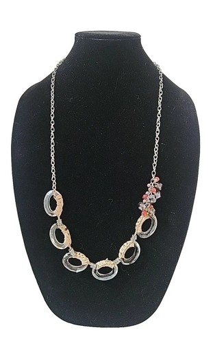 VETEMENTS Collana Trendy Loft Firmata Vetro Ciclo Perline Cristallo & Pelle Tono Argento