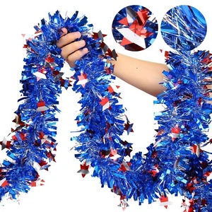 4Th of July Garland Decor,33Ft Glitter Tinsel Patriotic Decorations for Tree Car - Picture 1 of 5