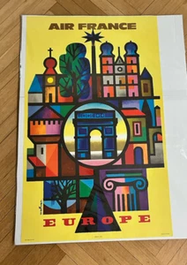 AIR FRANCE Original Vintage Poster Europa 1963 Jacques Nathan Garamond 24” x 40” - Bild 1 von 8