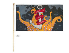 5' Wood Flag Pole Kit Wall Mount Bracket W/ 3x5 Pirate The Kraken Polyester Flag
