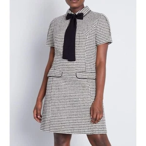 ModCloth Short Sleeve Bow Tie Black & White Metallic Tweed Mini Dress Sz XL - Picture 1 of 10