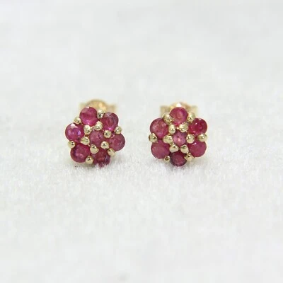 9ct Gold Natural Ruby Cluster Stud Earrings - Image 1 of 4