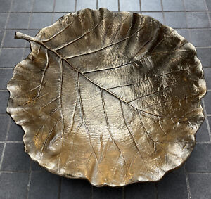 Pier 1 Gingko Leaf Serving Bowl Bronze Gold Tone Metal 12” Diameter 3” Depth New