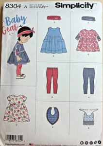 Baby Dress Sewing Pattern leggings Bibs Simplicity 8304 Size Newborn 18 Mo NEW - Picture 1 of 2