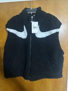 NIKE Women's 1X Sleeveless Sherpa Swoosh Logo Fleece Full Zip Vest DM9225-010 - Picture 1 of 6