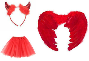 RED DEVIL TUTU COSTUME FEATHER GIRLS HALLOWEEN PARTY OUTFIT PARTY 